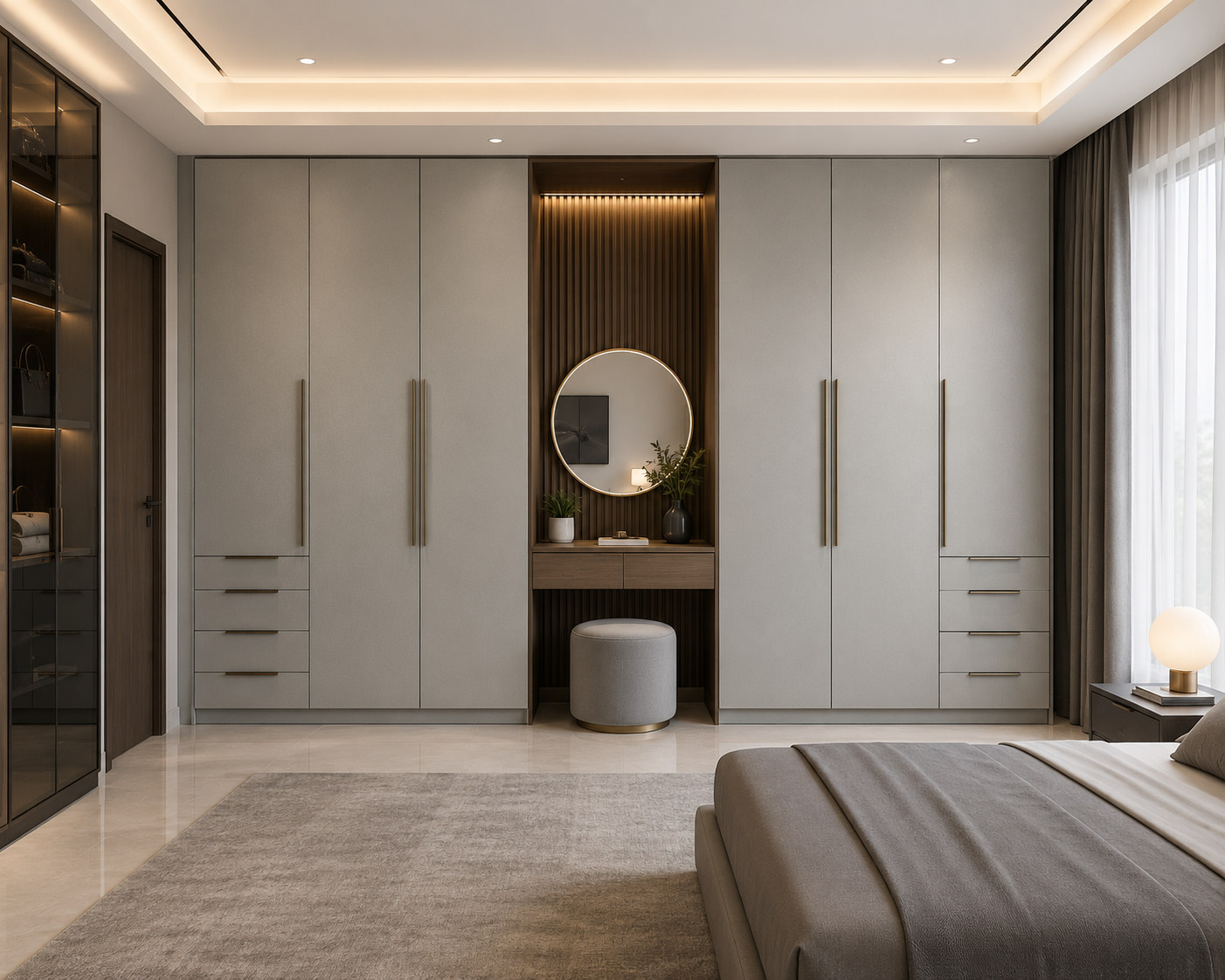 Taupe laminate wardrobe with vanity niche