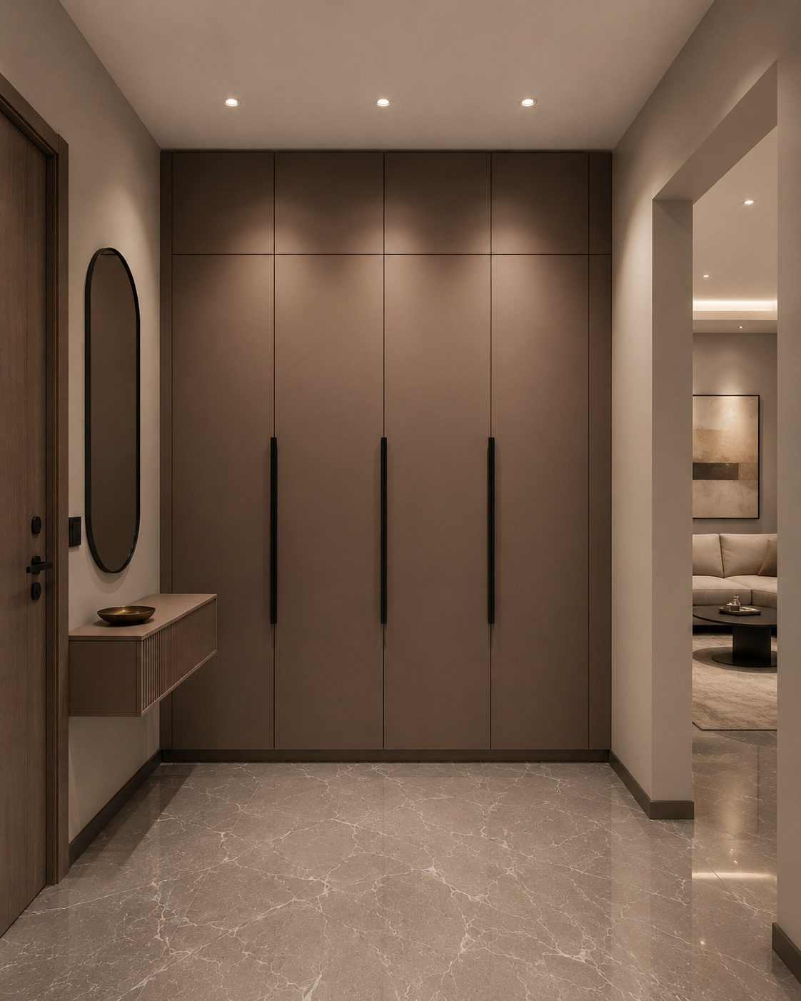 Mocha laminate wardrobe with black handles