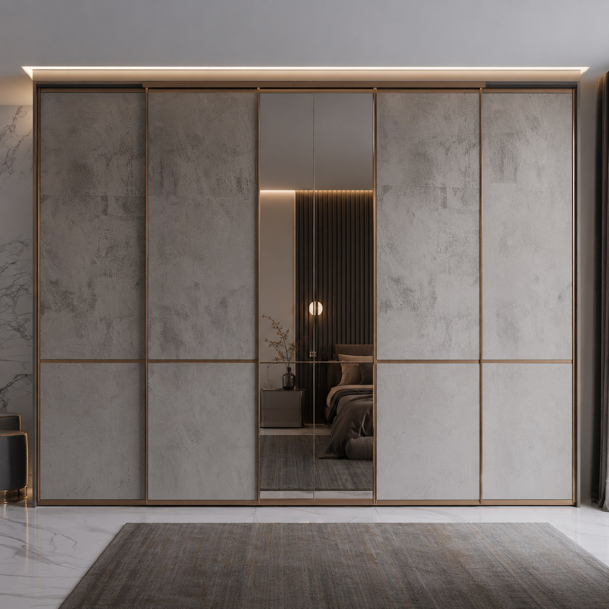 Stone ceramic sliding wardrobe with mirror centre
