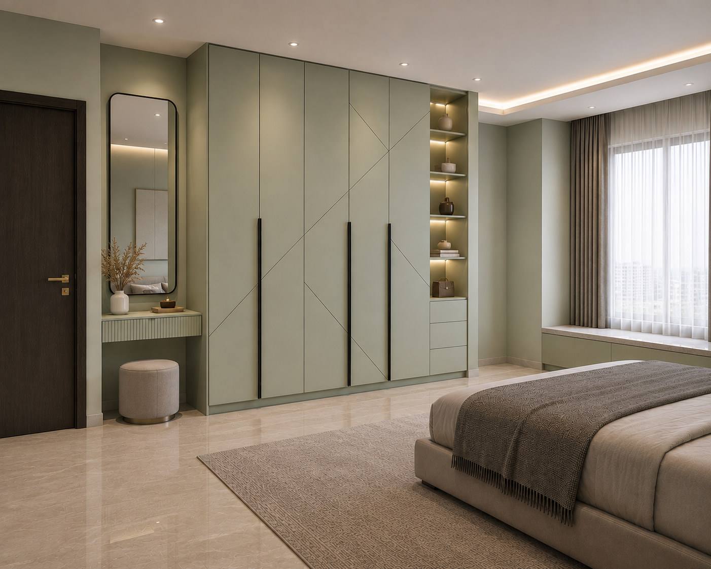 Sage Technomatt wardrobe with geometric panels